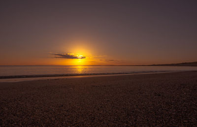 Scenic view of beach against sky during sunset