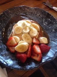 High angle view of breakfast on table