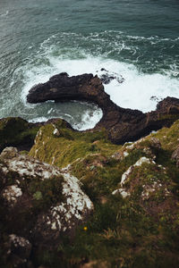High angle view of rocks on beach