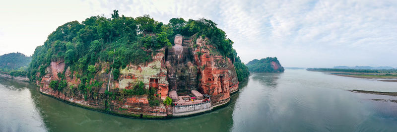 Panoramic view of buddha and the mountains