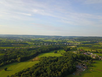 High angle view of agricultural field against sky