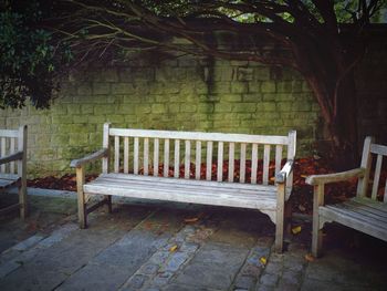 Empty chairs against trees