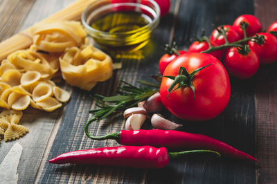 High angle view of vegetables on table