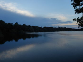 Scenic view of lake against sky during sunset