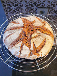 High angle view of cake in plate on table