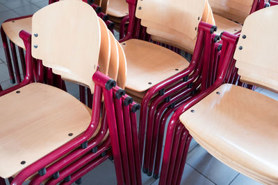 High angle view of empty chairs