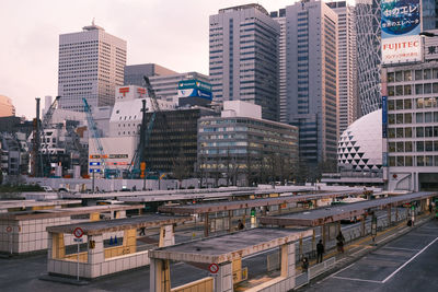 High angle view of buildings in city