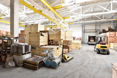 Stack of shopping cart in building