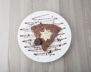 High angle view of dessert in plate on table