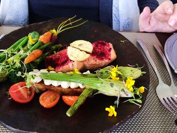 High angle view of food on table