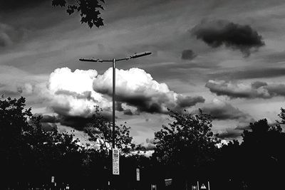 Low angle view of silhouette trees against sky