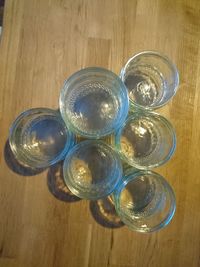 High angle view of empty glasses on table