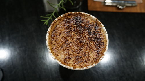 High angle view of dessert on table