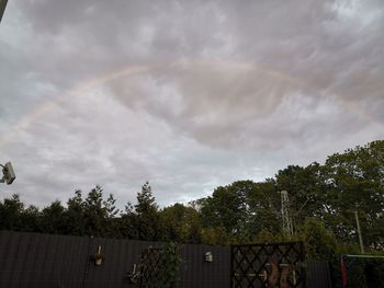 Low angle view of rainbow over building against sky