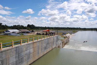 High angle view of river against sky