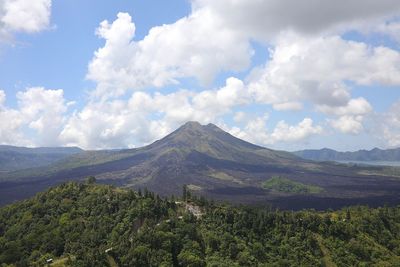 Scenic view of mountains against cloudy sky