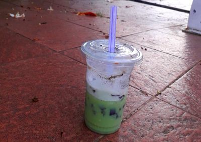 High angle view of drink on table