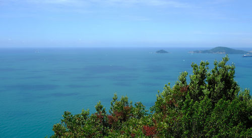 Ligurian coast landscape from the montemarcello hamlet in ameglia, la spezia, liguria, italy.