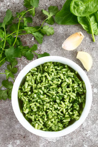 High angle view of chopped vegetables in bowl