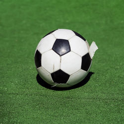 High angle view of soccer ball on grass