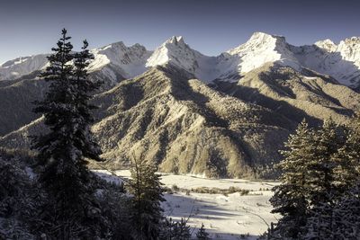 Scenic view of snowcapped mountains against sky