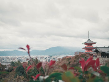 Scenic view of red and buildings against sky