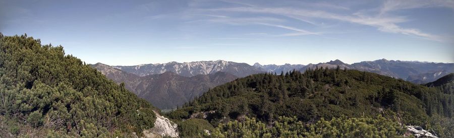 Panoramic view of landscape and mountains against sky