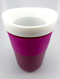 High angle view of coffee cup on table