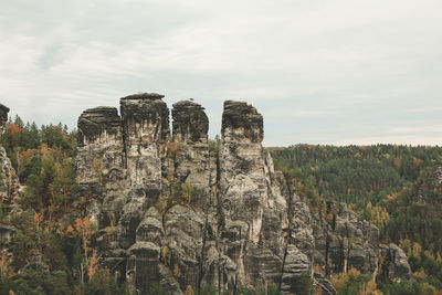 Rock formations on landscape against sky