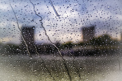 Full frame shot of raindrops on glass window