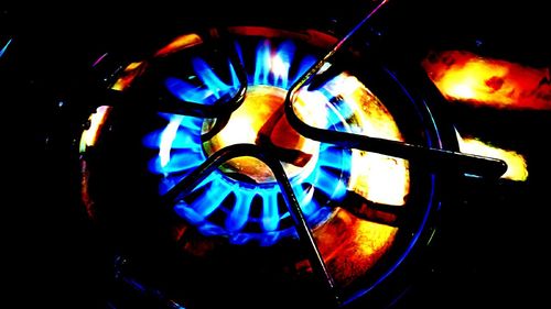 Close-up of fire in the dark
