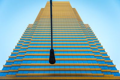 Low angle view of modern building against clear blue sky