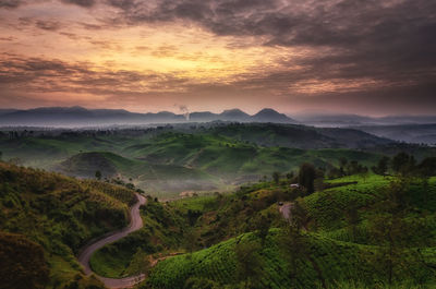 The red sunrise from the top of pangalengan hill bandung