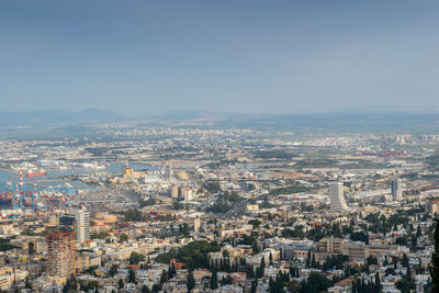 High angle shot of townscape against sky