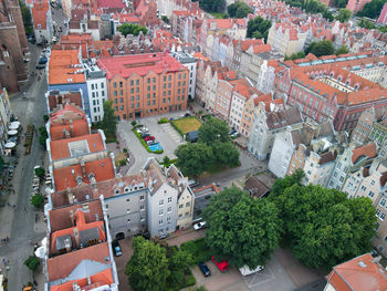 High angle view of street amidst buildings in city