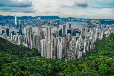 High angle view of cityscape against sky