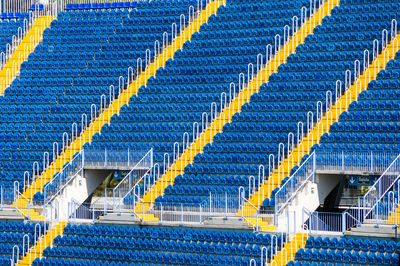 Low angle view of empty seats in building