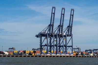 Felixstowe container port panoramic shots showing gantry cranes and container ship