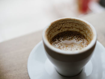 High angle view of coffee on table