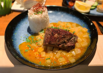 Close-up of meal served in plate
