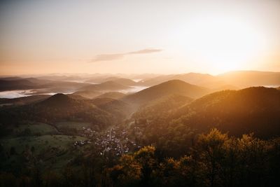 Scenic view of mountains at sunset