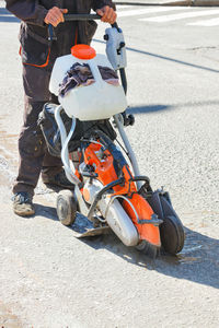 High angle view of motorcycle on road