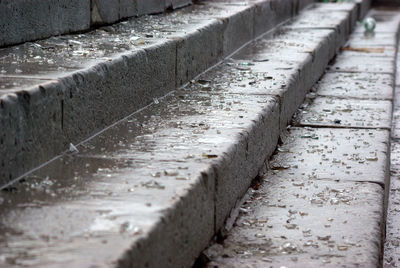 Surface level of footpath against wall