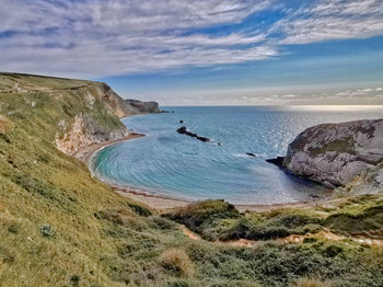 Sun and blue skies at durdle door