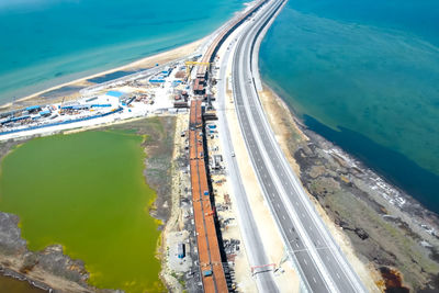 High angle view of road on beach