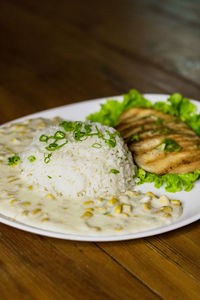 Close-up of meal served in plate