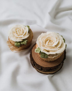 High angle view of roses on white rose