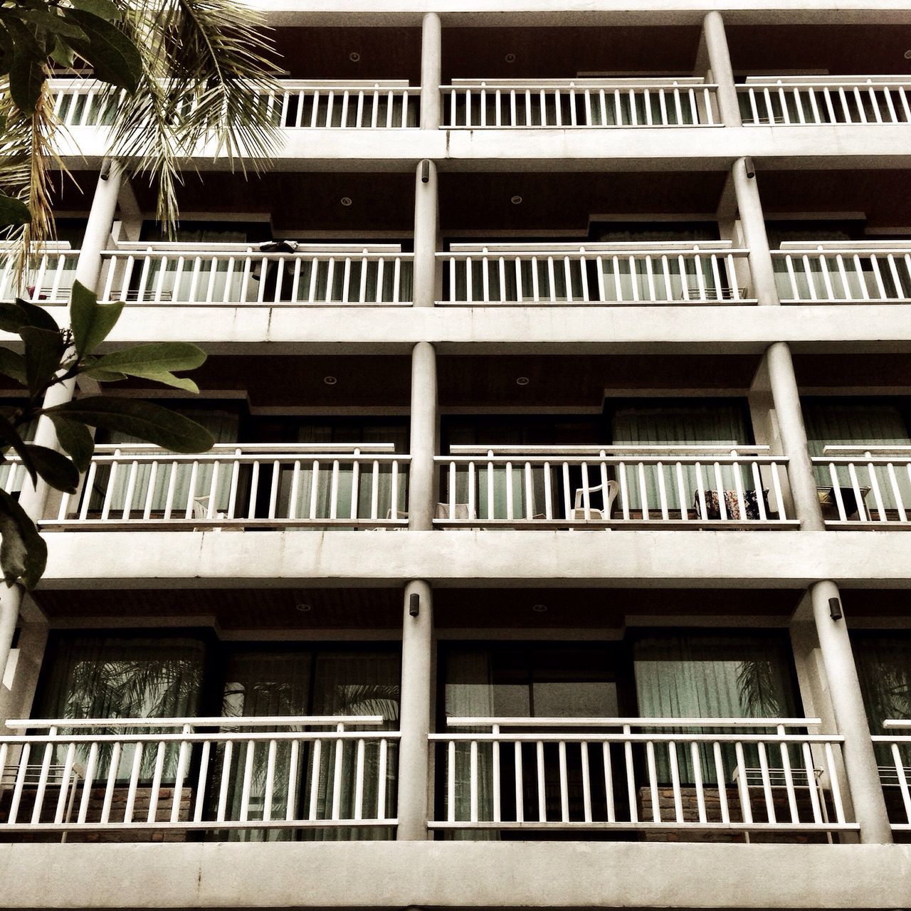 architecture, building exterior, built structure, window, low angle view, building, balcony, residential building, railing, city, facade, residential structure, day, glass - material, outdoors, no people, exterior, apartment, repetition, architectural feature