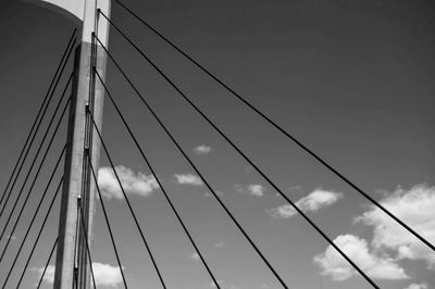 Low angle view of suspension bridge against sky