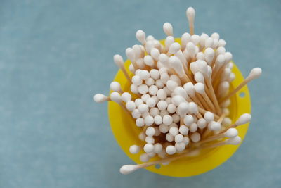 High angle view of eggs in container on table